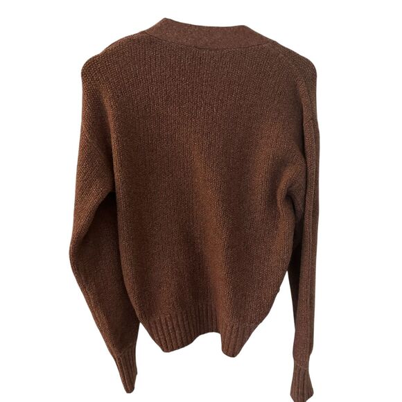 Modcloth Brown Polyester Stretchy V-Neck Wrap Sweater Size M - Picture 2 of 6